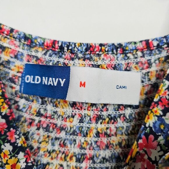 OLD NAVY Fit & Flare Cami Dress NAVY BLUE PINK YELLOW Floral size M Smocked Cute - Picture 5 of 7